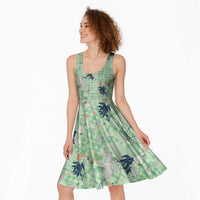 Green Palaka Crane and Flowers Midi Dress Japan Heritage Spirit LT9 - Polynesian Pride