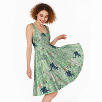 Green Palaka Crane and Flowers Midi Dress Japan Heritage Spirit LT9 - Polynesian Pride