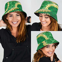 Green Palaka Hawaii Mele Kalikimaka Bucket Hat Ohia Lehua Monstera Puakenikeni Lei LT14 - Polynesian Pride