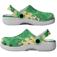 Green Palaka Hawaii Mele Kalikimaka Clogs Shoes Ohia Lehua Monstera Puakenikeni Lei LT14 - Polynesian Pride