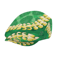 Green Palaka Hawaii Mele Kalikimaka Jeff Hat Ohia Lehua Monstera Puakenikeni Lei LT14 - Polynesian Pride