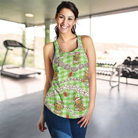 Green Palaka Hawaii Mele Kalikimaka Women Racerback Tank Ohia Lehua Shell Leis Funny Gingerbread Santa LT14 - Polynesian Pride
