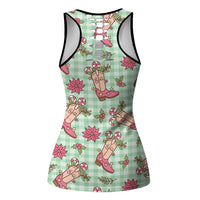 Green Paniolo Palaka Hawaiian Cowgirl Christmas Hollow Tank Top LT9 - Polynesian Pride