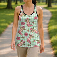 Green Paniolo Palaka Hawaiian Cowgirl Christmas Hollow Tank Top LT9 - Polynesian Pride