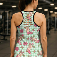 Green Paniolo Palaka Hawaiian Cowgirl Christmas Hollow Tank Top LT9 - Polynesian Pride