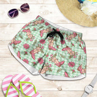 Green Paniolo Palaka Hawaiian Cowgirl Christmas Shorts for Women LT9 Green - Polynesian Pride
