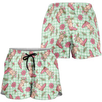 Green Paniolo Palaka Hawaiian Cowgirl Christmas Shorts for Women LT9 - Polynesian Pride