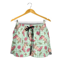 Green Paniolo Palaka Hawaiian Cowgirl Christmas Shorts for Women LT9 - Polynesian Pride