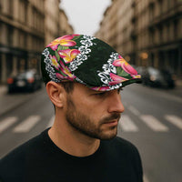 Green Polynesia Jeff Hat Plumeria With Hibiscus Pattern Tropical Vibes - Polynesian Pride