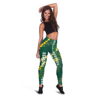 Hawaii Aloha Kakau Leggings Green Puakenikeni and Maile Lei Twist LT7 - Polynesian Pride