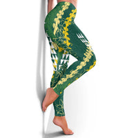 Hawaii Aloha Kakau Leggings Green Puakenikeni and Maile Lei Twist LT7 - Polynesian Pride