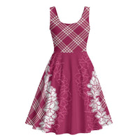 Hawaii Aloha Plumeria Lei Fuschia Palaka Midi Dress - Polynesian Pride