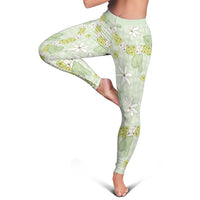 Hawaii Anthurium Tiare Pikake Lei Leggings Sage Green Lauhala Art Pattern