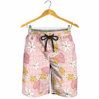 Hawaii Anthurium Tiare Pikake Lei Shorts for Men Akala Lauhala Art Pattern