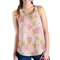 Hawaii Anthurium Tiare Pikake Lei Women Racerback Tank Akala Lauhala Art Pattern
