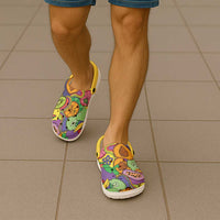 Hawaii Fruits Hippie Style Clogs Shoes Vibrant Colorful