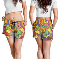 Hawaii Fruits Hippie Style Shorts for Women Vibrant Colorful