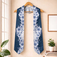 Hawaii Hibiscus Flowers Graduation Stole Blue Polynesian Pattern