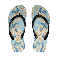 Hawaii Hibiscus Plumeria Blue Flip Flops Polynesian Pattern