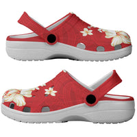 Hawaii Hibiscus Plumeria Red Clogs Shoes Polynesian Pattern