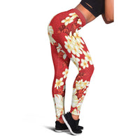 Hawaii Hibiscus Plumeria Red Leggings Polynesian Pattern