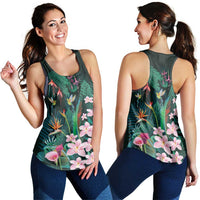 Hawaii Hummingbird Tropical Flowers Women Racerback Tank Dark Green LT01 - Polynesian Pride