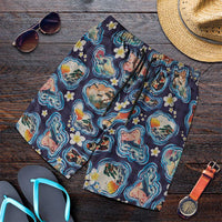 Hawaii Islands Map Design with Japanese Landscape Shorts for Men Hawaiian Japan Fusion Art Navy Color LT03 Navy - Polynesian Pride