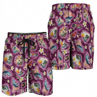 Hawaii Islands Map Design with Japanese Landscape Shorts for Men Hawaiian Japan Fusion Art Pink Color LT03 - Polynesian Pride