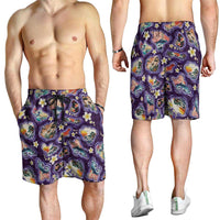 Hawaii Islands Map Design with Japanese Landscape Shorts for Men Hawaiian Japan Fusion Art Purple Color LT03 - Polynesian Pride