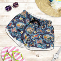 Hawaii Islands Map Design with Japanese Landscape Shorts for Women Hawaiian Japan Fusion Art Navy Color LT03 Navy - Polynesian Pride