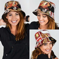 Hawaii Japanese Culture Black Bucket Hat Spring Cranes Aloha Pattern