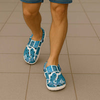 Hawaii Japanese Culture Blue Clogs Shoes Spring Cranes Aloha Pattern