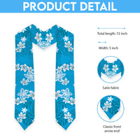 Hawaii Monstera Deliciosa Graduation Stole Blue Plumeria Polynesian Pattern