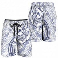 Hawaii Plumeria Lokelani Pikake Lei Shorts for Men Navy Blue Polynesian Tattoo