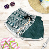 Hawaii Plumeria Tribal Vintage Shorts for Women Special Turquoise