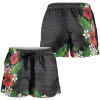 Hawaii Tropical Flowers and Leaves Shorts for Women Tapa Pattern Colorful Mode