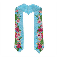 Hawaii Tropical Flowers Graduation Stole Sky Blue Polynesian Tattoo Art