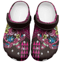 Hawaiian Abstract Sea Turtle Clogs Shoes Polynesian Tapa Art and Kakau Tattoo Pink WaterColor LT03 Black - Polynesian Pride