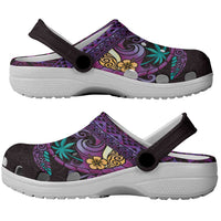 Hawaiian Abstract Sea Turtle Clogs Shoes Polynesian Tapa Art and Kakau Tattoo Purple WaterColor LT03 - Polynesian Pride