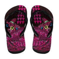 Hawaiian Abstract Sea Turtle Flip Flops Polynesian Tapa Art and Kakau Tattoo Pink WaterColor LT03 - Polynesian Pride