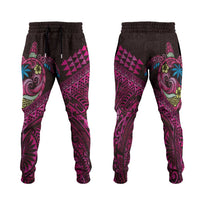Hawaiian Abstract Sea Turtle Jogger Pants Polynesian Tapa Art and Kakau Tattoo Pink WaterColor LT03 Black - Polynesian Pride