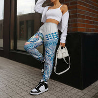 Hawaiian Abstract Sea Turtle Jogger Pants Polynesian Tapa Art and Kakau Tattoo White WaterColor LT03 - Polynesian Pride
