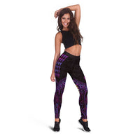 Hawaiian Abstract Sea Turtle Leggings Polynesian Tapa Art and Kakau Tattoo Purple WaterColor LT03 - Polynesian Pride