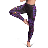 Hawaiian Abstract Sea Turtle Leggings Polynesian Tapa Art and Kakau Tattoo Purple WaterColor LT03 - Polynesian Pride