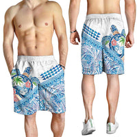 Hawaiian Abstract Sea Turtle Shorts for Men Polynesian Tapa Art and Kakau Tattoo White WaterColor LT03 - Polynesian Pride