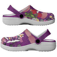Hawaiian and Japanese Culture Together Clogs Shoes Purple Ohia Lehua Plumeria and Sakura Blooming LT03 - Polynesian Pride