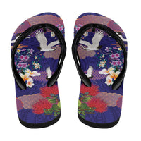 Hawaiian and Japanese Culture Together Flip Flops Blue Ohia Lehua Plumeria and Sakura Blooming LT03 - Polynesian Pride