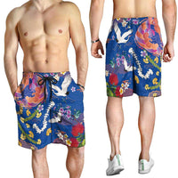 Hawaiian and Japanese Culture Together Shorts for Men Kakau Tribal Pattern and Irezumi Art Blue Color LT03 - Polynesian Pride