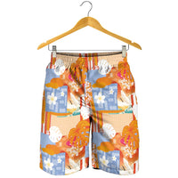 Hawaiian and Japanese Culture Together Shorts for Men Palaka Japanese Art and Tropical Motif Tribal Patchwork LT03 - Polynesian Pride