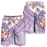 Hawaiian and Japanese Culture Together Shorts for Men Tropical Honu with Japanese Elements Purple Color LT03 - Polynesian Pride
